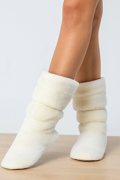 Coloritex Kadın Ekru Welsoft Büzgülü Uzun Bot, Kaydırmaz Ve Sessiz Taban, Kış...