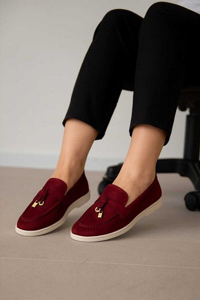 SHOW LİFE Women's Burgundy Comfortable Daily Loafer Shoes Modern Design