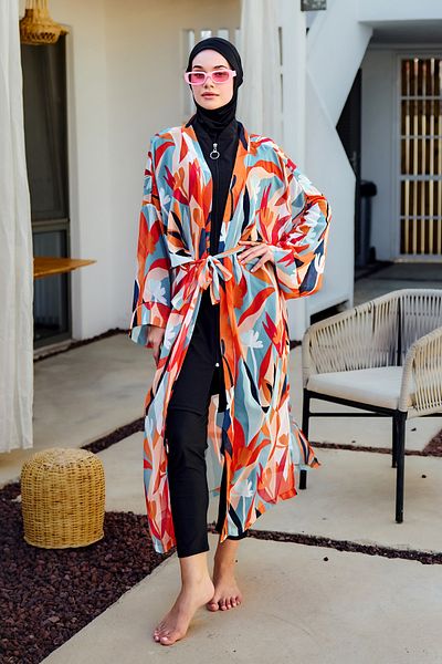 Remsa Mayo Remsa Hijab Swimsuit with Single Kaftan Kimono Pareo Orange RP027 Lotus