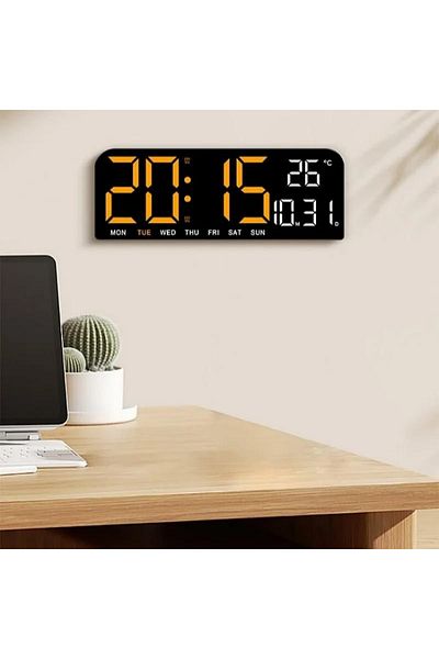 FOXMAG24 Digital Table/Wall Clock, Orange LED, Calendar, Alarm, Thermometer, Snooze, 24x9cm