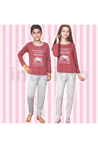 Intisimo Children's Pajamas, Girls/Boys, Blouse + Long Pants, Moto Collection, Dark Red/Grey -