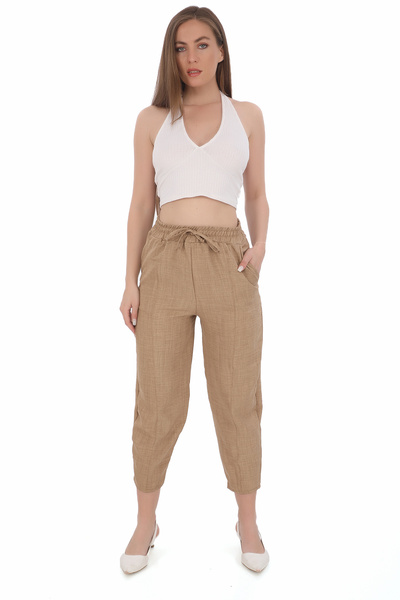 FOUROWL Women's High Waist Slim Summer Casual Loose Cotton Slouchy Fit Basic Ankle Length Pants with Elastic Waist