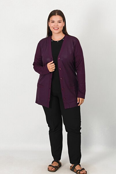 Lanze Mercerized Leather Print Patterned Buttoned Cardigan