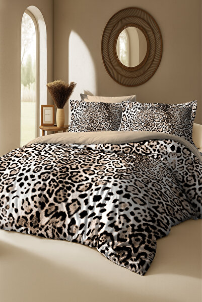 MonoHome Set de lenjerie de pat clasică cu leopard, 100% bumbac – imprimare digitală 5D, certificat Oeko-Tex