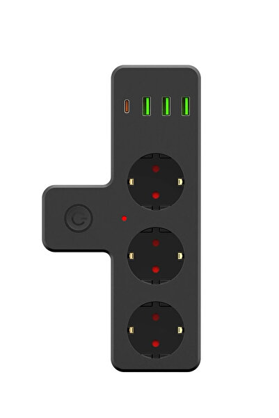 EXENAR USB Type-C Priz Dönüştürücü Şarj Adaptörü Priz-3 USB-1 Type-C Girişli Çoklu Fiş Priz Çoklayıcı 2500W