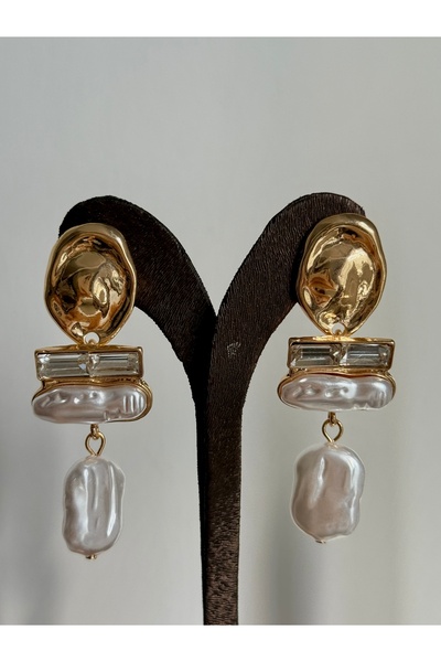 YOUES JEWELRY Gold Baguette Stone Hanging Shiny Stone Luxury Earrings