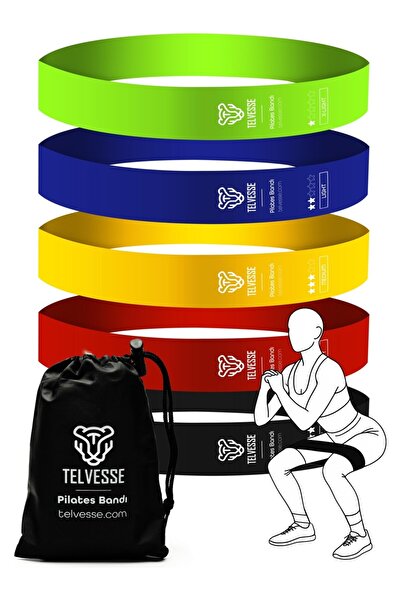 ByKurt مجموعة من 5 أربطة مقاومة للبيلاتيس، أربطة تمارين اللياقة البدنية مع حق...