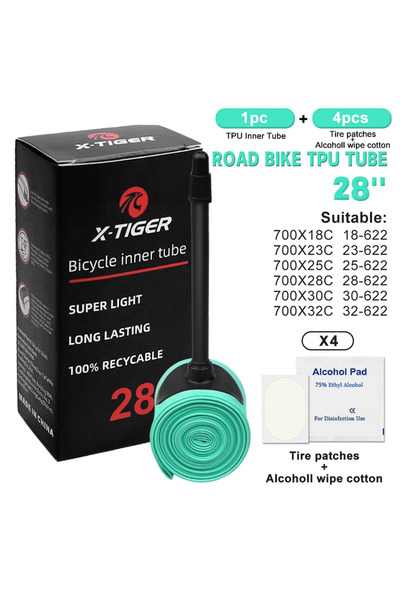 Choice أنبوب داخلي للدراجة من بريستا فالف 700 سي 45 مم، لون فيروزي، X-TIGER، أخضر، 28 بوصة، 700 × 18-32 سي، مصنوع من مادة TPU خفيفة الوزن للغاية