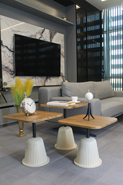 DECORAMİS Venedik Zigon Sehpa Ceviz Mdf - Zigon Sehpa 3'lü