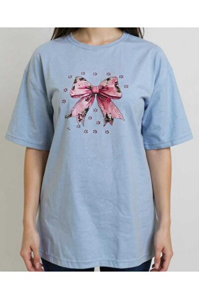 KOZİA OUTDOORS Tricou de bază pentru femei cu imprimeu cu fundă și guler rotund