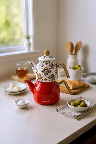 Bambum Unique Bamboo Handle Teapot Set Orange