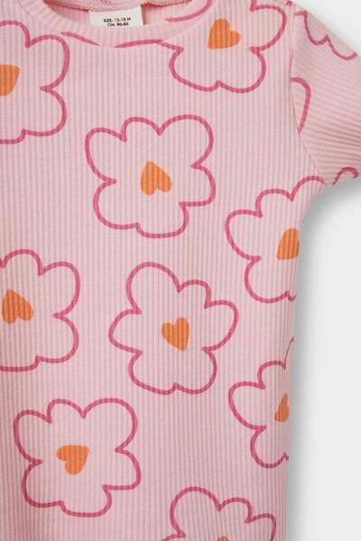DeFacto Baby Girl Crew Neck Floral Print Ribbed Camisole Short Sleeve T-Shirt F3508A525Au