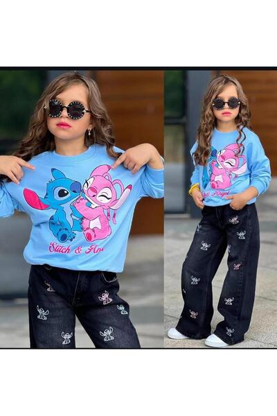 RAPAPA Girl's Stıtch Jeans Pants Bottom Top Set 2587 m