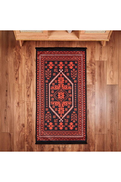 Evidea Soft Ruby Afgan Desenli Halı - Kırmızı - 80x150 cm