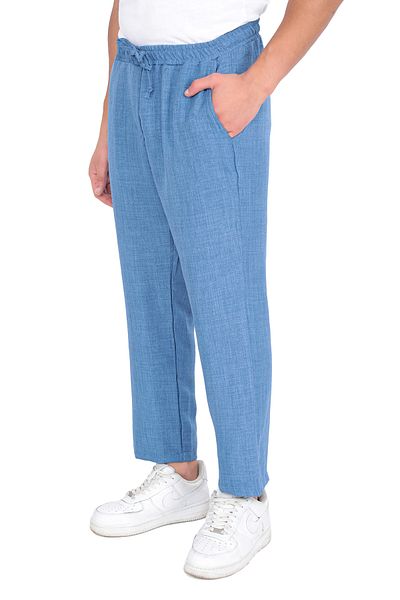 STRAW Men's Loose Cotton Slouchy Fit Basic Elastic Waist High Waist Thin Summer Casual Ankle Length Pants