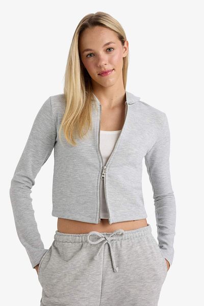 DeFacto Slim Fit Slim Fit Hooded Modal Zippered Sweatshirt F7651Ax25Au