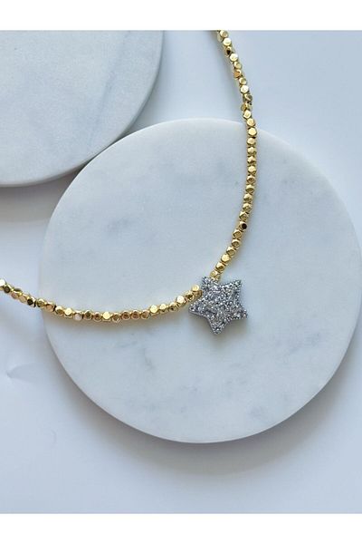CHARMLUCKY Zircon Stone Star Cube Necklace