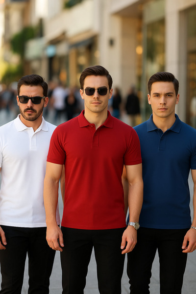 COMBİNE MİCHAİL Men's 3 Pack Comfortable Loose Polo Neck T-Shirt