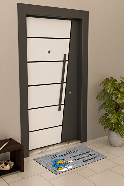 Dormot Yüksek Kaliteli Dijital Baskı Gri, Zabağnan temalı Kapı Önü Paspası