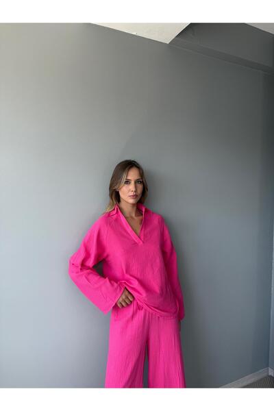 AlisaSu Double Breasted Lapel Spanish Sleeve Blouse Lace-Up Trousers Linen Suit