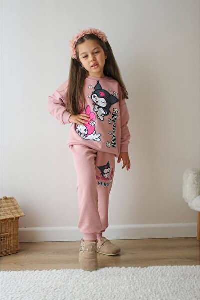 Aselin Kids طقم رياضي بناتي منقوش باللون الوردي من كورومي، طقم علوي وسفلي