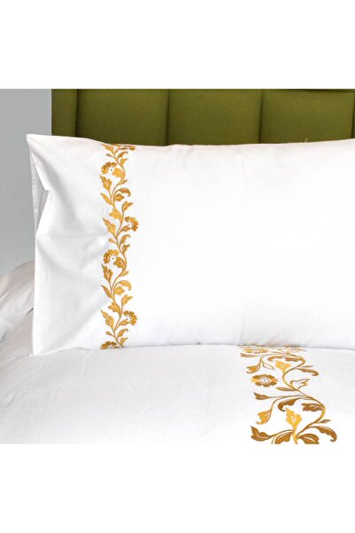 Ferrucci Frochi White Gold Embroidered Duvet Set King, Double, 7 Piece Set
