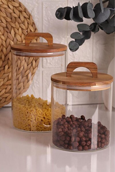 Atbyhome Mien 2 قطعة برطمانات تخزين زجاجية مع أغطية أكاسيا 1850 + 2500 مل