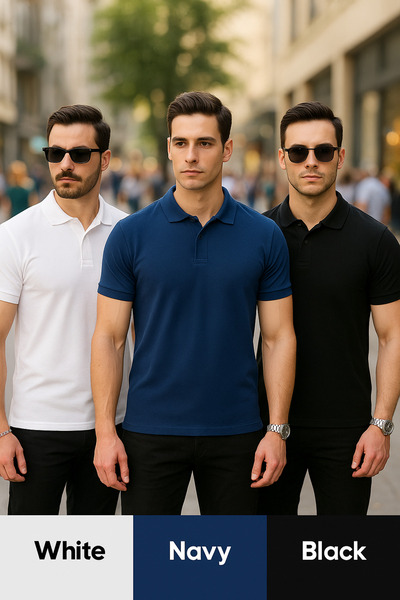 COMBİNE MİCHAİL Men's 3 Pack Comfortable Loose Polo Neck T-Shirt