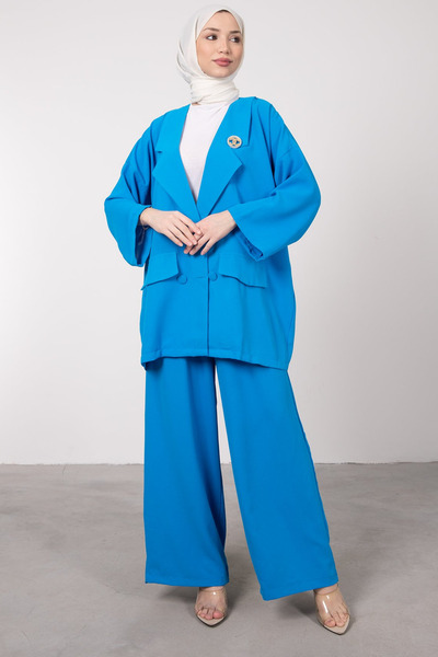 Tesettür Diyarı Oversize Cut Brooch Detailed Hijab Suit Standard Size (36-42 Compatible)