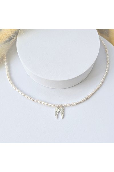 Abundo Cultured pearl necklace "Small Angel Wings" with accessories and 925 silver pendant, 38 cm
