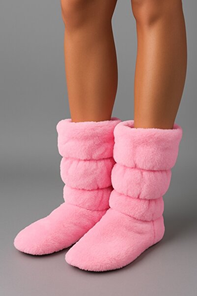 Coloritex Kadın Pembe Welsoft Büzgülü Uzun Bot, Kaydırmaz Ve Sessiz Taban, Kışlık, Peluş, Yumuşak Büzgülü Bot