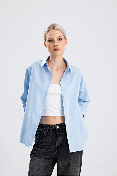 nikka Women's Blue Oversize Long Basic Shirt