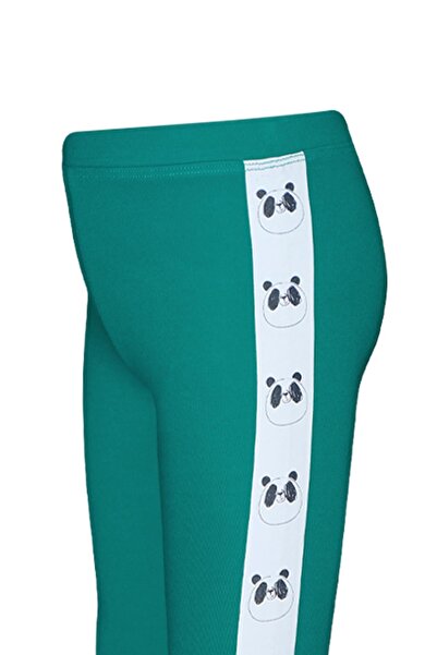 LOVETTI Dark Green Girl's Hooded Side Panda Printed Leggings