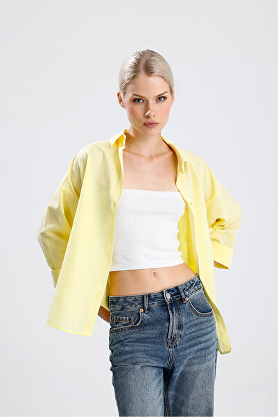 nikka Women's Yellow Oversize Long Basic Shirt
