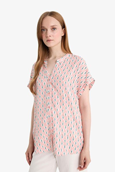 DeFacto Regular Fit Apaş Yaka Desenli Kısa Kollu Gömlek I6173AZ25SM