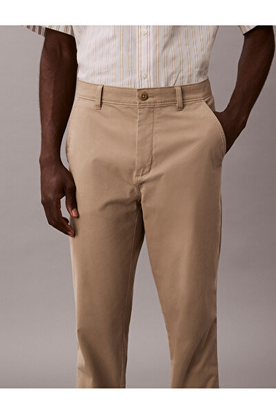 Calvin Klein Men Vintage Khaki Cotton Signature Slim Twill Chino Trousers