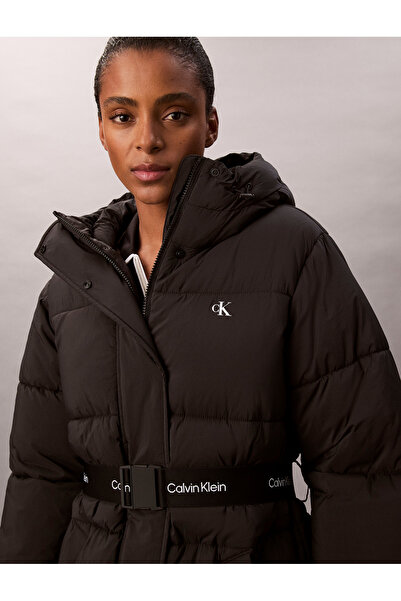 Calvin Klein Calvin Klein Women Black Logo Belted Hooded Puffer Jacket
