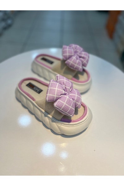 Akınal Bella Colorful Women's Puff Slippers with Bow