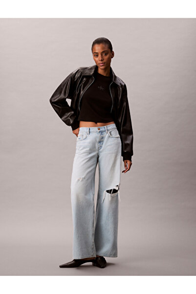 Calvin Klein Women Black Monogram Logo Long Sleeve Baby Tee