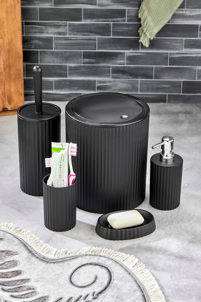 Homie POLO 5 Parça Yuvarlak Banyo Seti - Çöp Kovası WC Fırçası Sıvı-Katı Sabu...