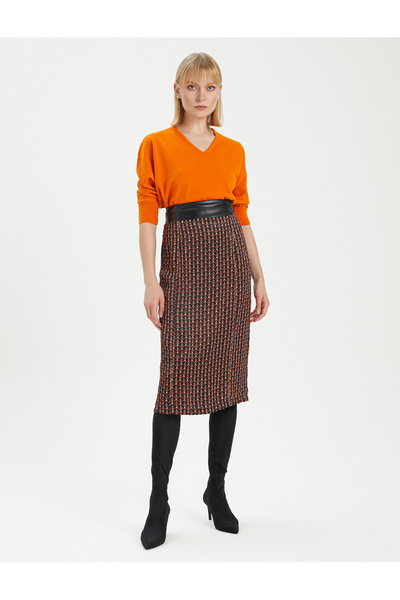 BGN workshop FUSTA SATIN IMPRIMATA VISCOSA CU DETALII CU CENTURA DE PIELE