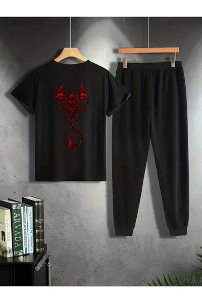 FAEL LİFE Unisex Women / Men Thsort Tracksuit 2-Piece Set Scorpio Printed