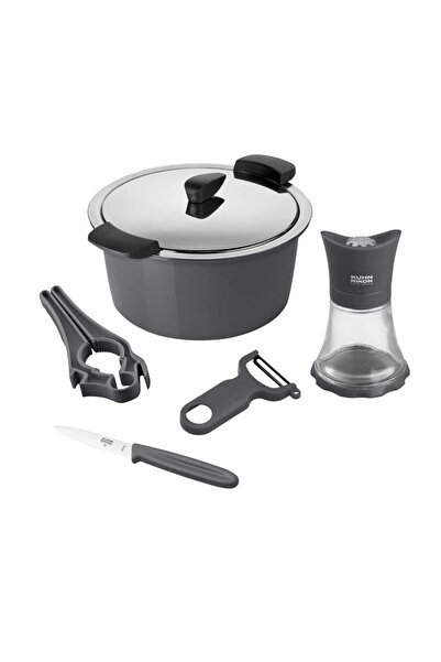 Kuhn Rikon Set de oale cu capac și accesorii, oțel inoxidabil, 6 piese, Kuhn Rikon, Set pentru începători, antracit