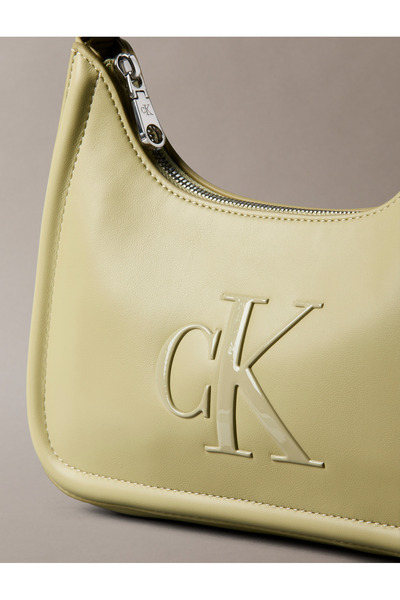 Calvin Klein Women Khaki Bold Embossed Monogram Logo Shoulder Bag