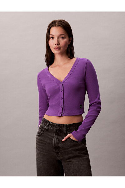 Calvin Klein Calvin Klein Women Smokey Shadow Cropped Ribbed Cotton Cardigan T-Shirt