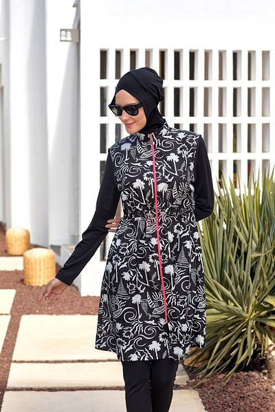 MARESİVA Jileli Long Sleeve Full Covered Hijab Swimsuit 2306-25 Black