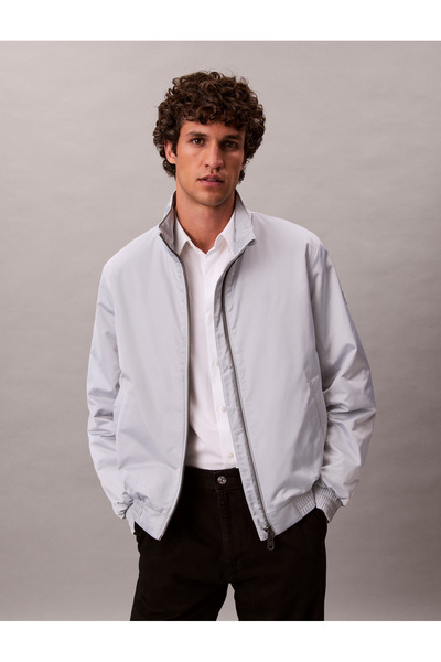 Calvin Klein Men Gray Marble Padded Zip Mock Neck Jacket