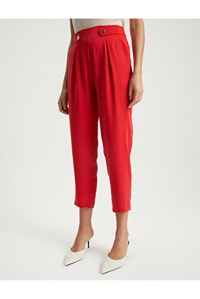 Genel Markalar Kırmızı - Kemer Detaylı Saten Pantolon