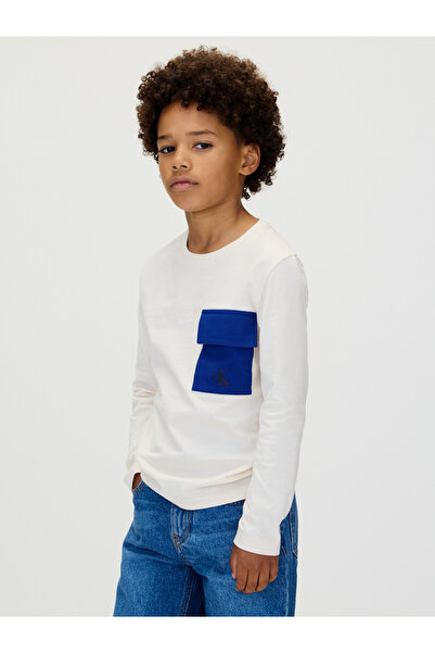 Calvin Klein Boys Whitecap Gray Long Sleeve Crew Neck Pocket T-Shirt