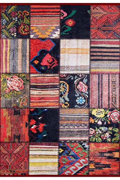 Bespoky Coopersville Turuncu Patchwork Salon Halısı Tüy Bırakmaz Makine Halısı